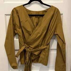 Uniqlo Wrap Poplin Cotton Long Sleeve Blouse